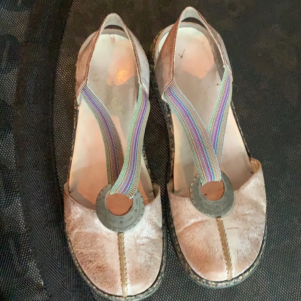 Tan sandals with colorful straps by Rieker
